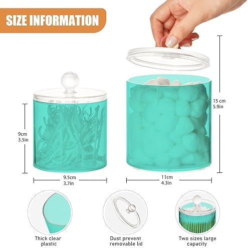 Gredecor Turquoise Apothecary Jars with Lids for Bathroom & Kitchen Organization Containers Acrylic Plastic Organizers Great for Q-Tip Cotton Swabs, Jewelry, Food & Candy Storage, Set of 2 Sizes