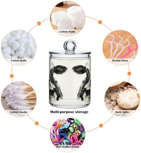Watercolor Cow Qtip Holder 2 Pack - 10 Oz Clear Plastic Apothecary Jar Set for Bathroom Organization - Versatile Canister Storage for Cotton Balls, Swabs, Rounds
