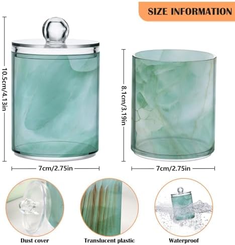 Blueangle 2PCS Green Marble Pattern Qtip Holder Dispenser with Lids - Apothecary Jar Containers for Vanity Organizer Storage - Plastic Food Storage Canisters（182）