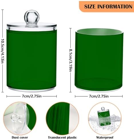 Gredecor 4 Pack Dark Green Qtip Holder Organizer Dispenser Clear Bathroom Storage Canister Cotton Ball Holder Bathroom Containers for Cotton Swabs/Pads/Floss