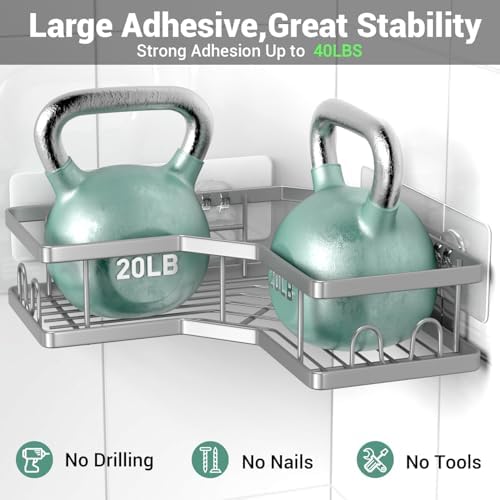 AKTECKE Corner Shower Caddy Bathroom Organizer: Adhesive Shower Rack Bathtub Shelves - 3Pack No Drilling Shower Shelf - Stainless Steel Rustproof Bath Tub Organizer