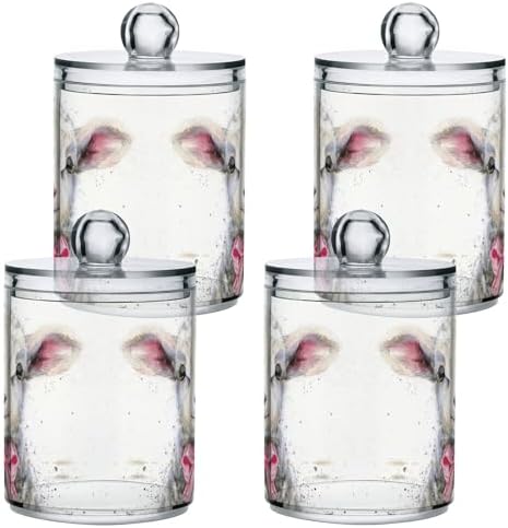 MNSRUU 2 Pack Qtip Holder Organizer Dispenser Cute Sheep Pink Bathroom Storage Canister Cotton Ball Holder Bathroom Containers for Cotton Swabs/Pads/Floss