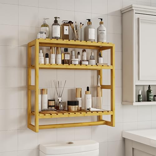 Galood Over The Toilet Storage Bathroom Shelves Wall Mounted 3 Tier Yellow