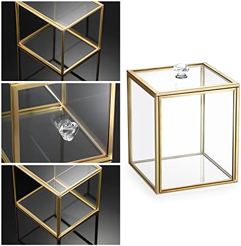 Hipiwe 2 Pack Glass Qtip Holder Dispenser With Lid Gold Bathroom Containers