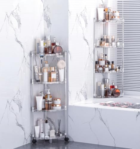 Corner Shower Caddy Standing 4-Tier Shower Organizer with Hooks