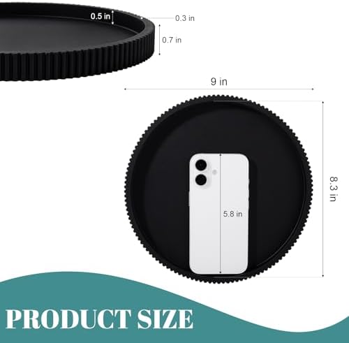 Silicone Bathroom Tray Round Perfume Tray Coffee Table Decor, 9" Black