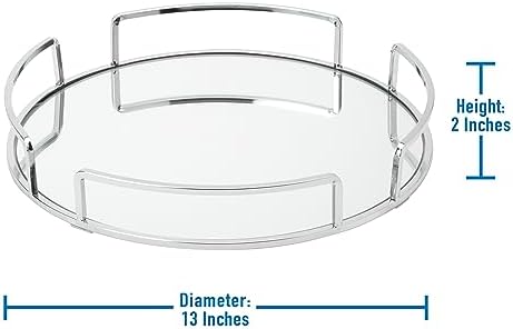 Home Details Mirrored Vanity Tray | Dimensions : 12.99" L x 12.99" W x 2.05" H | Glass Base | Great for Cosmetics | Jewelry | Toiletries | Organization | Chrome