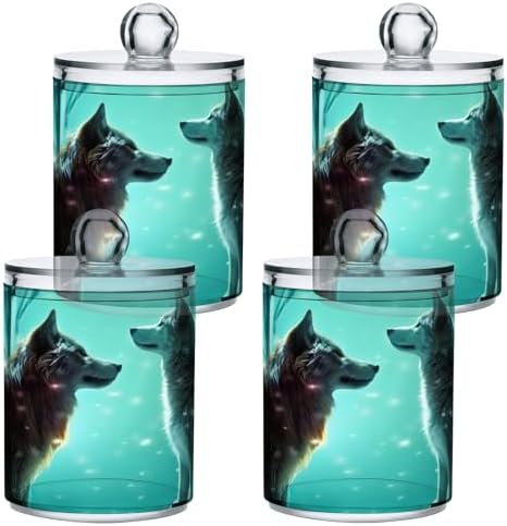 Snow Wolf Qtip Holder 2 Pack - 10 Oz Clear Plastic Apothecary Jar Set for Bathroom Organization - Versatile Canister Storage for Cotton Balls, Swabs, Rounds