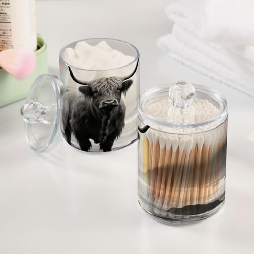 2 Pack Cow Qtip Holder Dispenser with Lid, 14 oz Clear Plastic Apothecary Jar Set for Bathroom Vanity Organizers Storage Containers