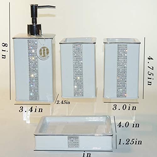 Bathroom Accessories Set 4 Pcs-Ceramic Gift Set Soap Dispenser Pump & Toothbrush Holder & Tumbler Cup & Soap Dish - Bathroom Home Decor Clearance, Countertop Vanity Organize(12 Ounce White)