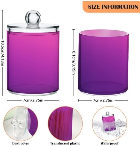 Gredecor 4 Pack Gradient Purple Qtip Holder Organizer Dispenser Clear Bathroom Storage Canister Cotton Ball Holder Bathroom Containers for Cotton Swabs/Pads/Floss