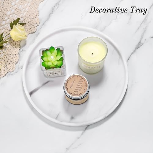 Luxspire 10.63" Resin Marble Round Bathroom Vanity Tray, Marble White