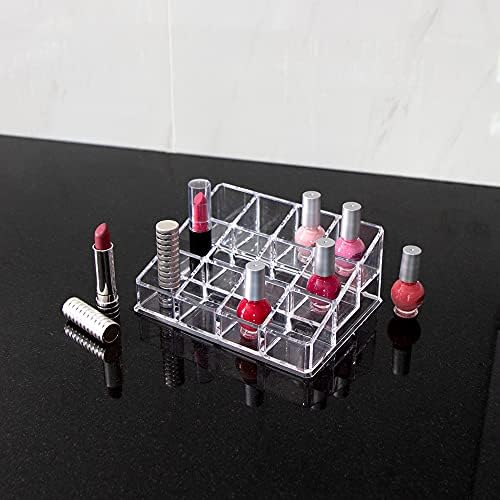 Isaac Jacobs Clear Acrylic 12 Compartment Nail Polish Holder, Organizer for Makeup, Essential Oils, Storage Solution, Rack Display (3 Rows (x4)) (Pack of 2)