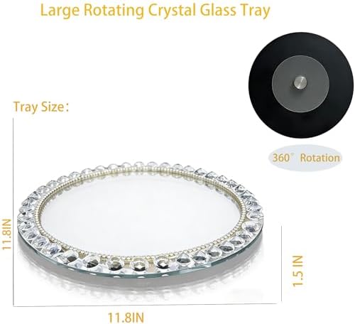 Large Round Crystal Tray, 12"x12" Silver Rotatable Perfume Tray