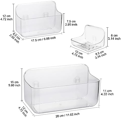 Diesisa Acrylic Wall Mount Organizer, 3Pcs Clear Adhesive Bathroom Shelves