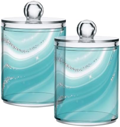 MNSRUU 4 Pack Qtip Holder Organizer Dispenser Blue Teal Marble Bathroom Containers Bathroom Vanity Storage Canister Apothecary Jars for Cotton Swabs/Pads/Floss