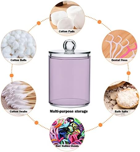 SHJI Thistle Purple Qtip Holder Organizer Dispenser Cotton Swabs Cans Plastic Jars with Lid Set 4 Pack Bathroom Storage Canister for Cotton Ball Floss Cotton Pads