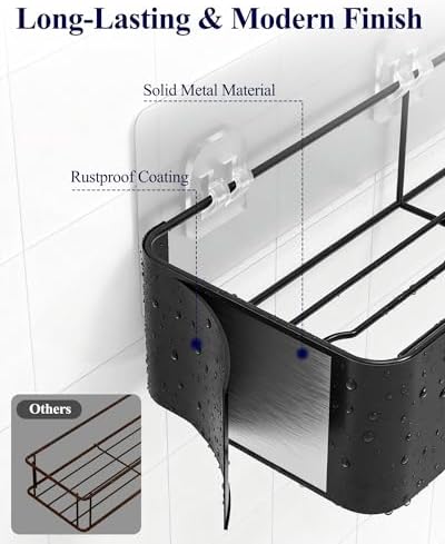 Kitsure Large Shower Caddy - Adhesive 6-Pack Bathroom Shelves, Black