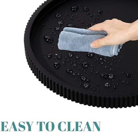 Silicone Bathroom Tray Round Perfume Tray Coffee Table Decor, 10" Black