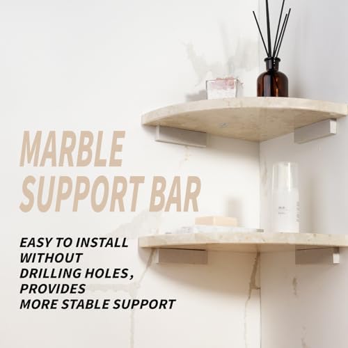 Koville Marble Corner Shower Shelf for Bathroom, 10'' Yellow Marble Corner Shelves for Bath, Wall Mounted Stone Corner Shower Caddy, No Drilling Adhesive Shower Shelf (2-Layer)