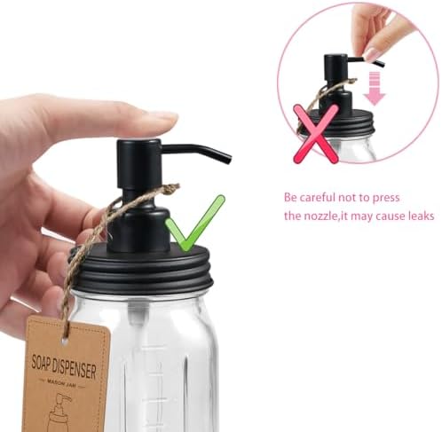 SheeChung Mason Jar Bathroom Accessories Set, 2Pcs Glass Bathroom Accessory Set, Soap Dispenser, Toothbrush Holder, Bathroom Decor, Rustic Farmhouse Decor - Black (Pack of 2)