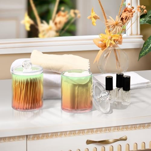 Gredecor 4 Pack Gradients Peach Qtip Holder Organizer Dispenser Clear Bathroom Storage Canister Cotton Ball Holder Bathroom Containers for Cotton Swabs/Pads/Floss