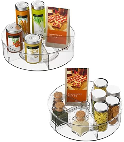 Plastic Round Lazy Susan Rotating Turntable Food Storage Container for Cabinet, Pantry, Refrigerator, Countertop, Spinning Organizer for Spices, Condiments, Baking Supplies 11.5'' 2 Packs