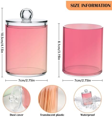 Gredecor 4 Pack Gradient Pink Qtip Holder Organizer Dispenser Clear Bathroom Storage Canister Cotton Ball Holder Bathroom Containers for Cotton Swabs/Pads/Floss