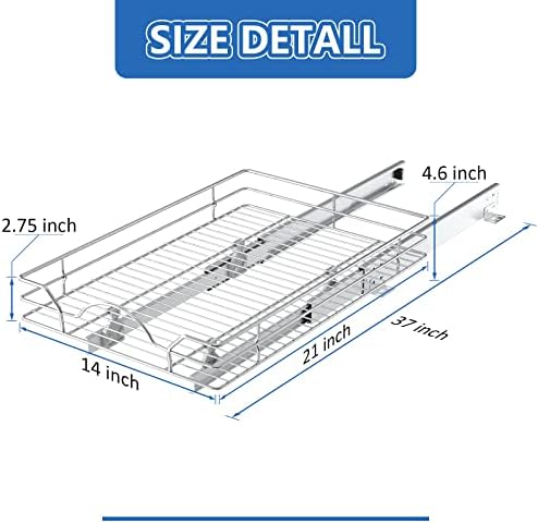 ROOMTEC Pull Out Cabinet Organizer - 14" W x 21" D, Slide Out Kitchen Cabinet Storage Shelves, Fits 15.5" Opening