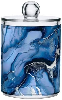 MNSRUU 2 Pack Qtip Holder Organizer Dispenser Marble Artwork Bathroom Storage Canister Cotton Ball Holder Bathroom Containers for Cotton Swabs/Pads/Floss
