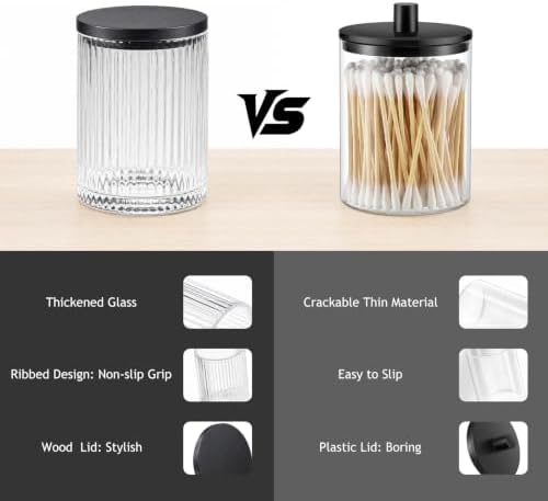 SheeChung 2 Pack Glass Apothecary Jar with Black Bamboo Lid