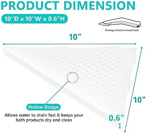 Qeke Corner Shower Shelves, 10” Recessed Tile Shower Shelf White, 1 Pack