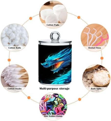 Blueangle 4 Pack Blue Dragon Qtip Holder Dispenser for Cotton Ball, Cotton Swab - Plastic Apothecary Jar Set for Bathroom Canister Storage Organization（900）
