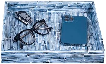 PEMAR Mother of Pearl Decorative Tray, 11x11 Square Blue Mosaic Tray