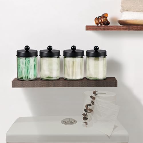 Amolliar Green Glass Apothecary Jar, Qtip Holder for Bathroom, Black 2 Pack