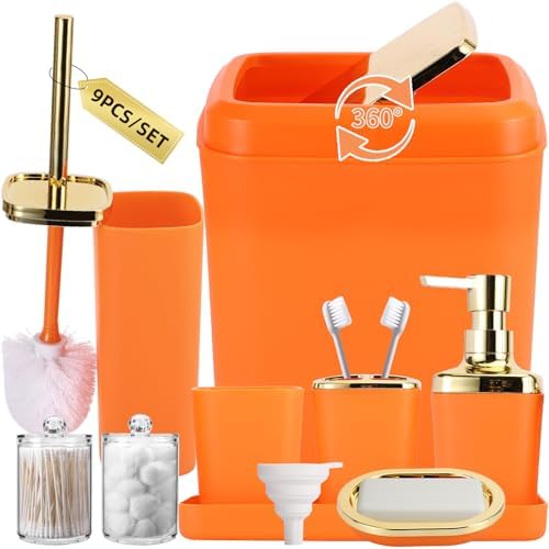 XLHOMO Bathroom Set, 9PC Bathroom Accessory Set, Orange Bathroom Set