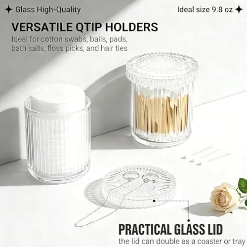 2‑Pack Clear Ribbed Glass Qtip Holder, Vanity & Bathroom Makeup Storage