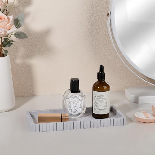 Silicone Bathroom Tray Small Vanity Tray Kitchen Counter Decor, Light Gray