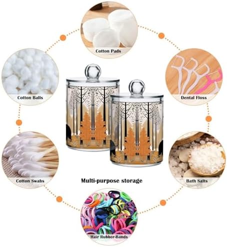 MNSRUU 4 Pack Qtip Holder Organizer Dispenser Black Bear Forest Pink Bathroom Storage Canister Cotton Ball Holder Bathroom Containers for Cotton Swabs/Pads/Floss