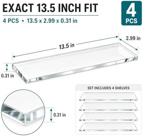 4 Pack 13.5 x 2.99 x 0.31 in Medicine Cabinet Replacement Shelves