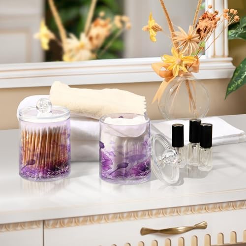 ALAZA Beautiful Art Poppy Flower Butterfly 4 Pack Qtip Holder Dispenser for Cotton Swabs, Balls, Pads, Floss 10 oz Plastic Canister Organizer