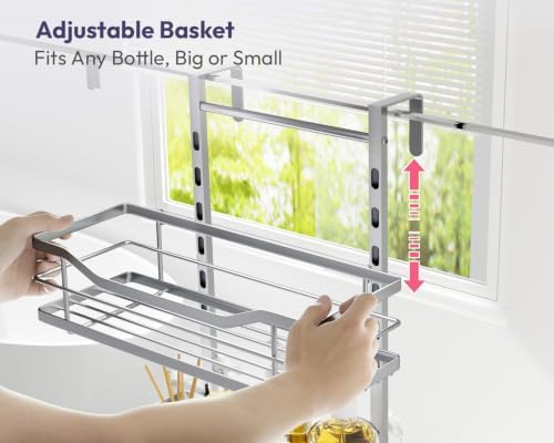 SWTYMIKI Over the Door Shower Caddy - 4 Tier Adjustable Shower Organizer Hanging with Soap Holder, No Drilling Stainless Steel Bathroom Rack Hanging for Body Wash, Shampoo, Soap, Razor, Silver
