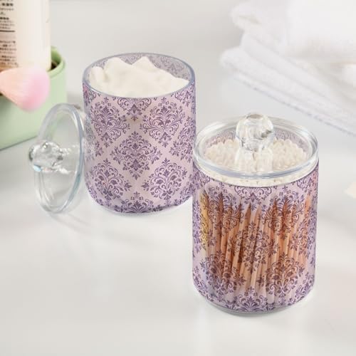 MNSRUU 4 Pack Qtip Holder Organizer Dispenser Purple Morden Floral Bathroom Containers Bathroom Vanity Storage Canister Apothecary Jars for Cotton Swabs/Pads/Floss