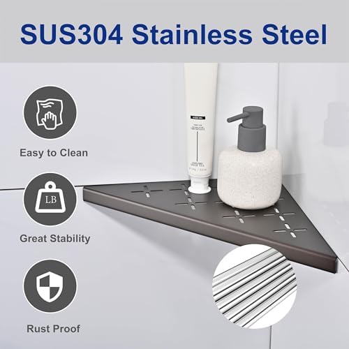 Corner Shower Shelf, 2-Pack Shower Shelves SUS304 Stainless Steel Bathroom Shelves for Tile Walls, Recessed Corner Shelf Organizer Rack, No Drilling (Bronze, 12"-2 Pack)