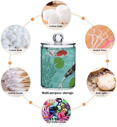MNSRUU 4 Pack Qtip Holder Organizer Dispenser Watercolor Koi and Lotus Bathroom Containers Bathroom Vanity Storage Canister Apothecary Jars for Cotton Swabs/Pads/Floss