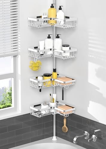 KEGII Corner Shower Caddy Tension Pole, Bathroom Storage Shelf, Chrome