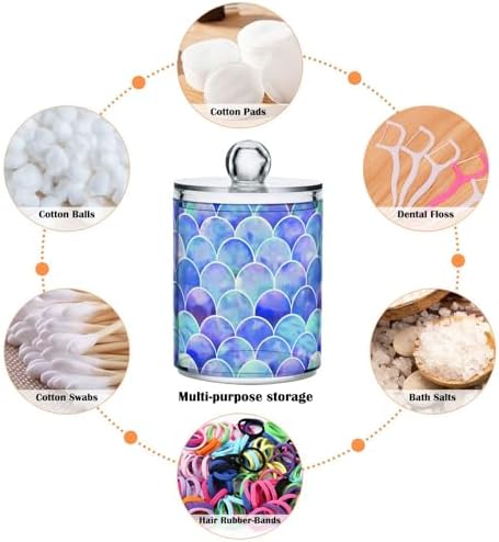 MNSRUU 4 Pack Qtip Holder Organizer Dispenser Watercolor Rainbow Scales Of Mermaid Bathroom Containers Bathroom Vanity Storage Canister Apothecary Jars for Cotton Swabs/Pads/Floss
