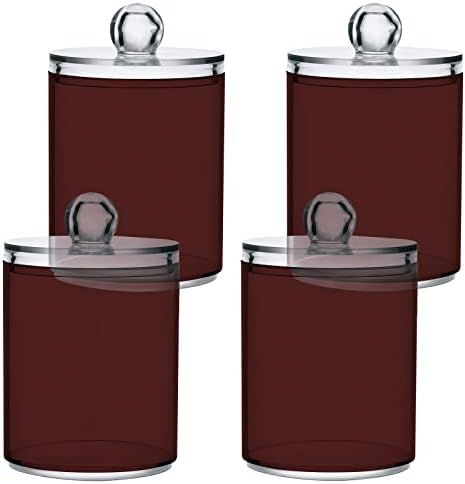 SHJI Indian Red Qtip Holder Organizer Dispenser Cotton Swabs Cans Plastic Jars with Lid Set 4 Pack Bathroom Storage Canister for Cotton Ball Floss Cotton Pads