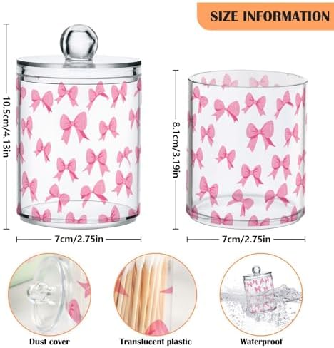 ALAZA Cute Bow White 2 Pack Qtip Holder Dispenser for Cotton Swabs, Balls, Pads, Floss 10 oz Plastic Canister Organizer