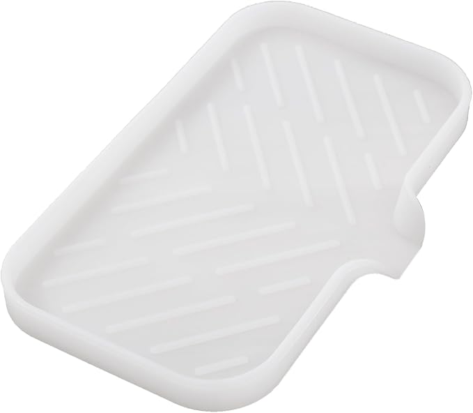 MicoYang Silicone Soap Dish with Drain Spout — Self-Draining Sink Organizer Tray for Bathroom & Kitchen, Sponges, Dispensers & Soap Holder, Non-Slip & Dishwasher Safe, Translucent (Medium, 9.6"×5.3")